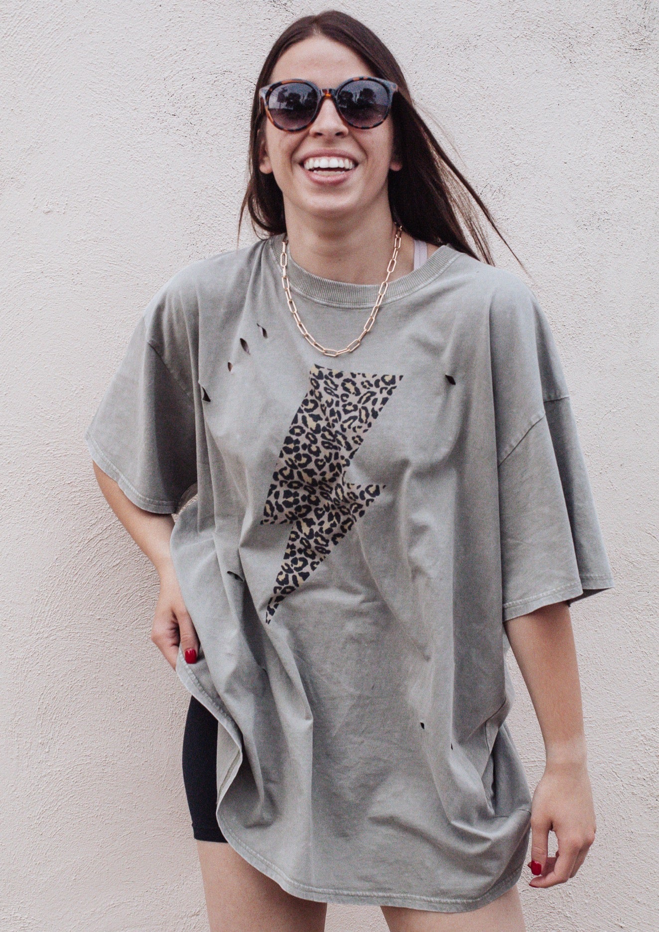 Wild Woman Distressed Oversized Tee/Dress *Sage*