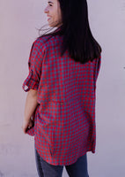 Oversized Cool Girl Chic Red Heather Button Up