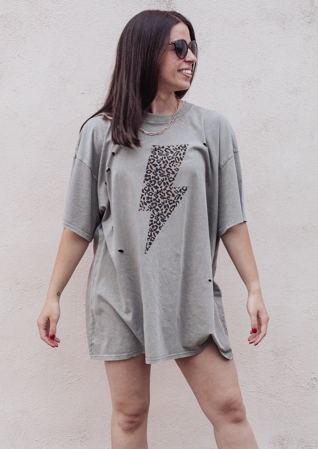 Wild Woman Distressed Oversized Tee/Dress *Sage*