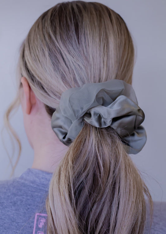 Silk Jumbo & Tulle Scrunchie *Muted Green*