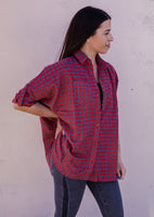 Oversized Cool Girl Chic Red Heather Button Up