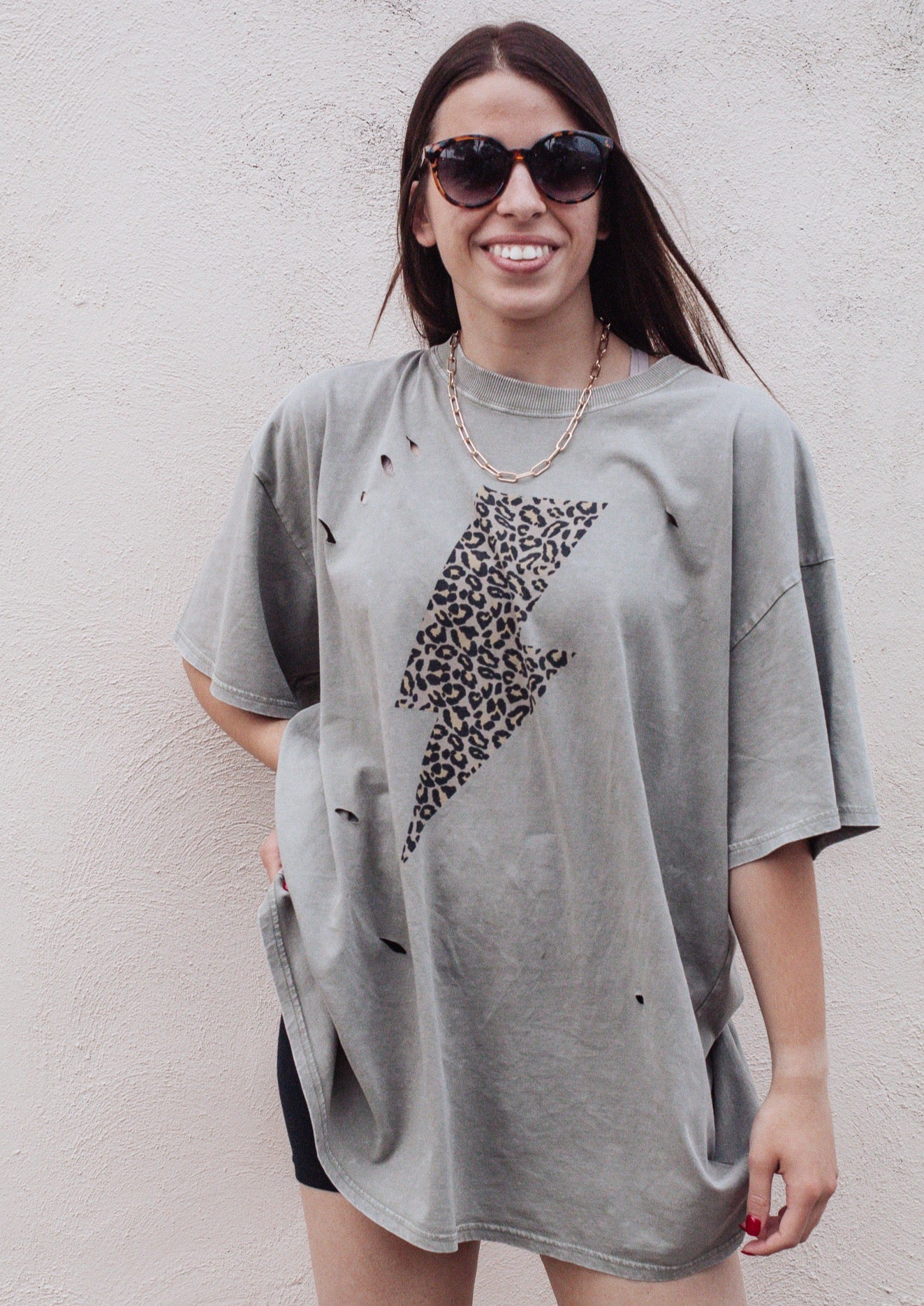 Wild Woman Distressed Oversized Tee/Dress *Sage*