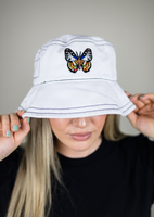 Exclusive Butterfly Adjustable Bucket Hat - White