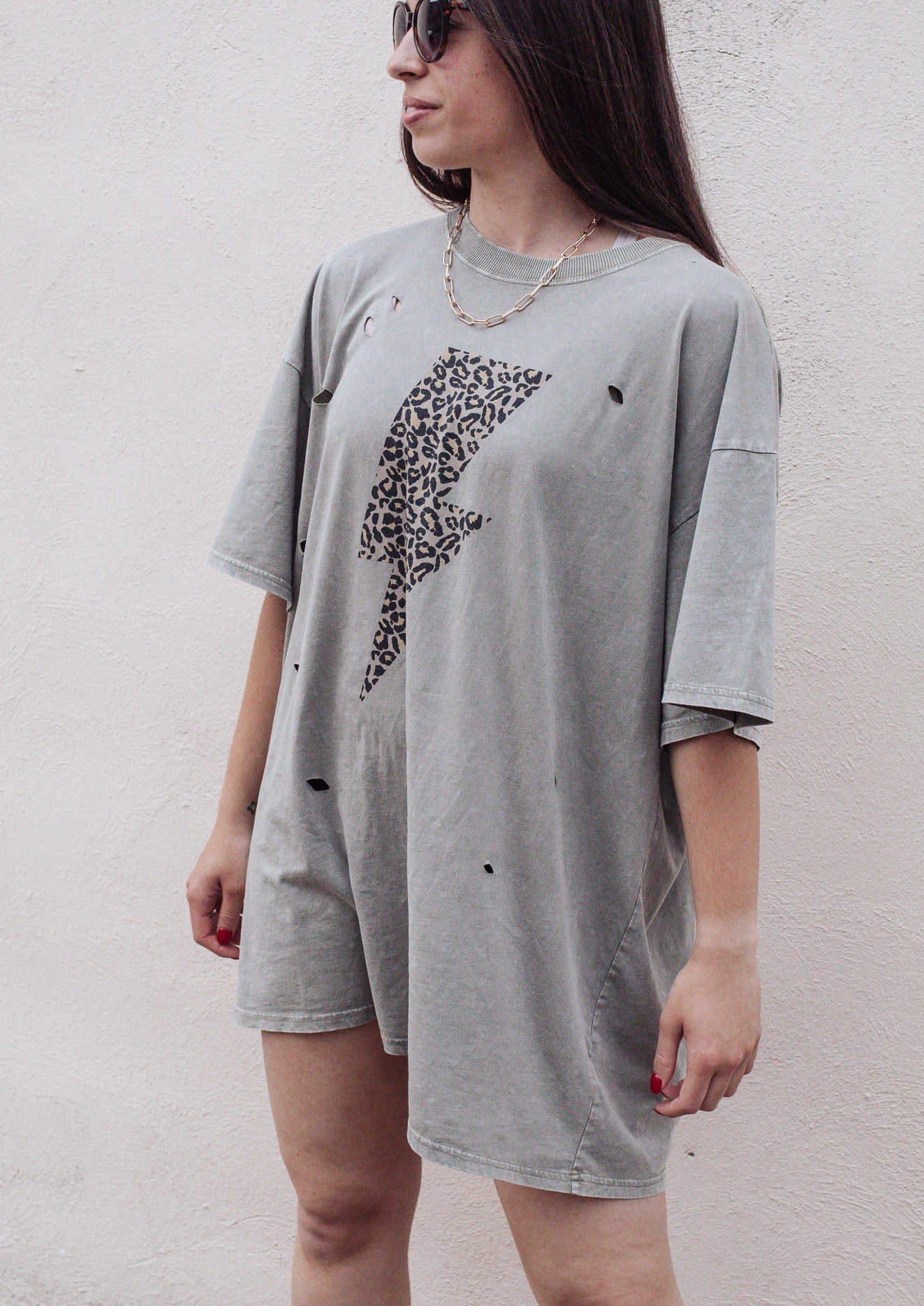 Wild Woman Distressed Oversized Tee/Dress *Sage*