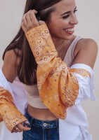 Bad & Bougie Bandana Button Up *White & Orange*