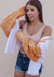 Bad & Bougie Bandana Button Up *White & Orange*