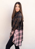 Fall For Me Extra Long Button Up *Pink/Brown*
