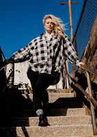 The All Star Oversized Plaid Button Up Tee/Dress *Blue & Black* *RESTOCKED*