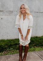 The Perfect Pool Dress - Ivory with Deep Green Stripes