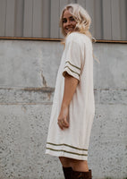 The Perfect Pool Dress - Ivory with Deep Green Stripes