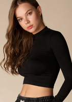 The Essentials Collection Mock Neck Crop Top - Black