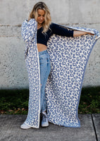 Comfy Luxe Leopard Blanket - Baby Blue