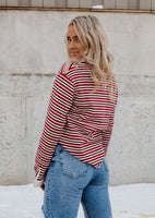 The Grungy Cool Chick Striped Long Sleeve - Red & White