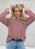 The Grungy Cool Chick Striped Long Sleeve - Red & White