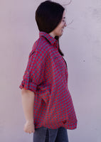 Oversized Cool Girl Chic Red Heather Button Up