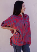 Oversized Cool Girl Chic Red Heather Button Up