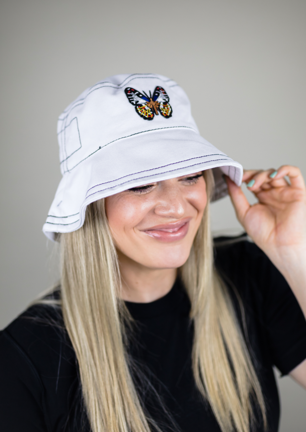 Exclusive Butterfly Adjustable Bucket Hat - White