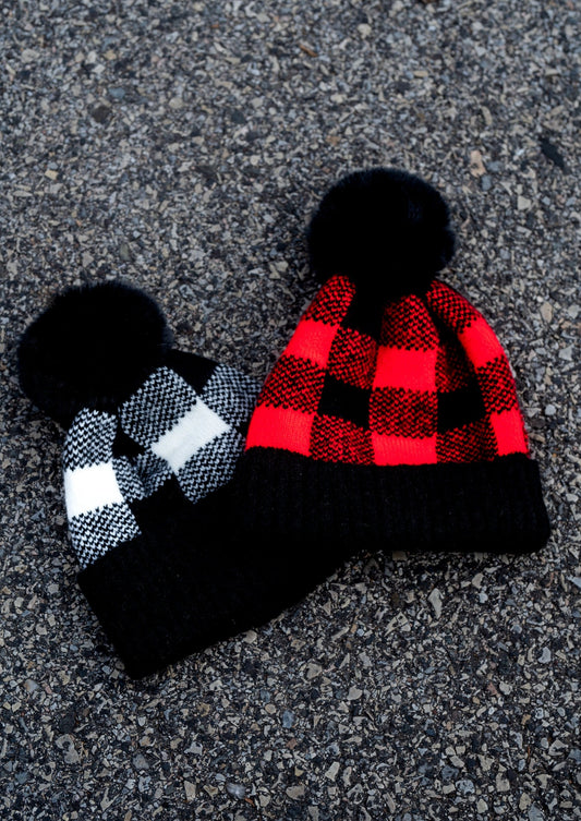 Plaid Beanie with Removable Pom *2 Color Options*