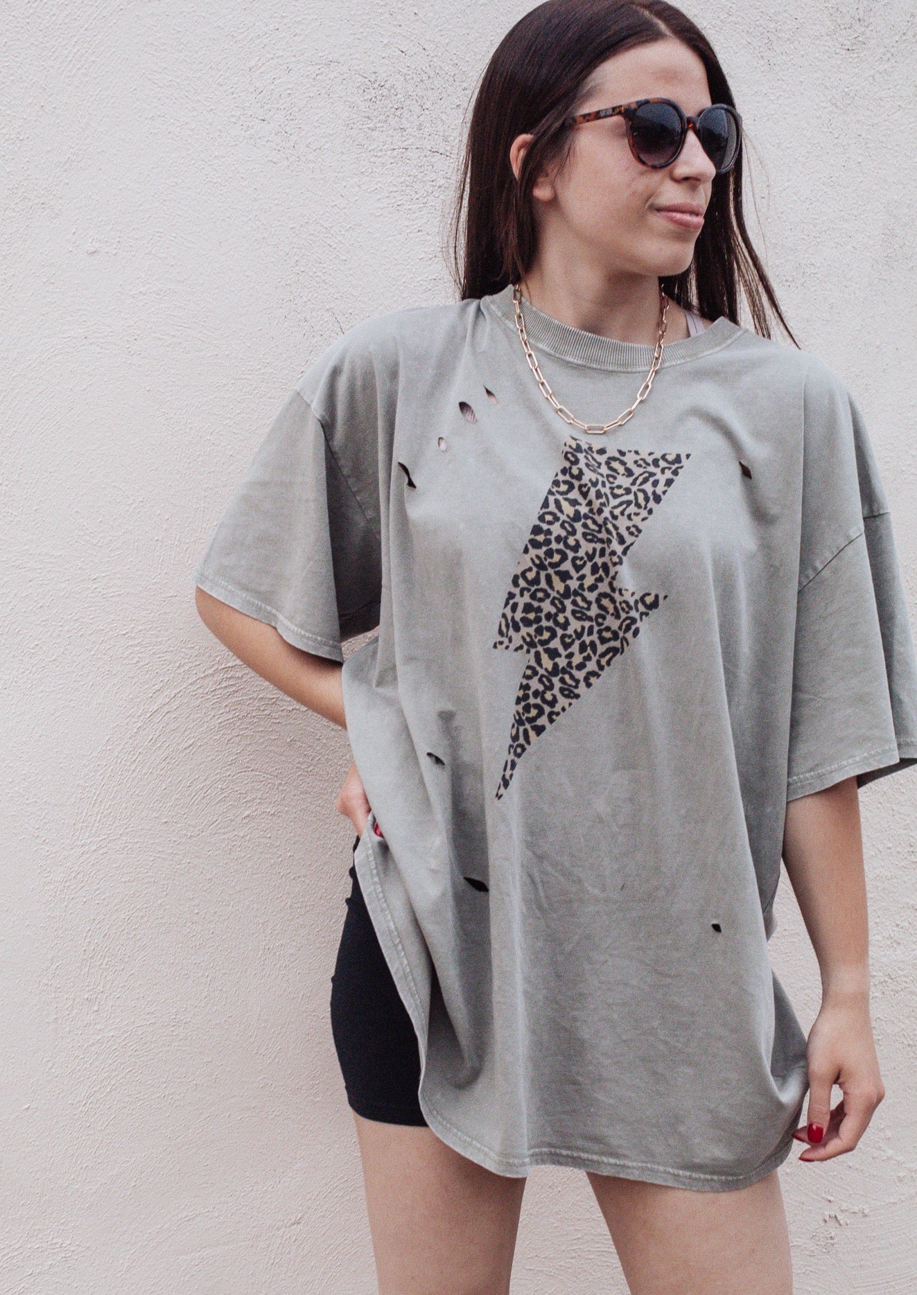 Wild Woman Distressed Oversized Tee/Dress *Sage*